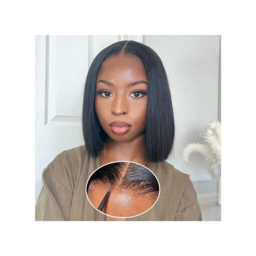 Wear and Go Glueless Bob Wig Human Hair Pre Plucked Short Straight Bob Wigs for Black Women Pre Cut 4x4 Lace Closure HD Transparent Glueless Lace Front Wigs Human Hair 180 % Density 10 Inch