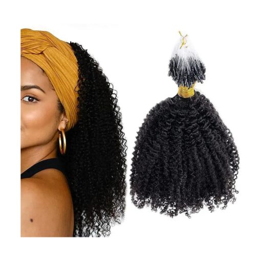 Niawigs Afro Kinky Curly Microlink Hair Extensions Human Hair for Black Women 4c Curly Micro Loop Human Hair Extensions Natural Black Micro Links Extensions 100 Strands Per Pack 16 Inches