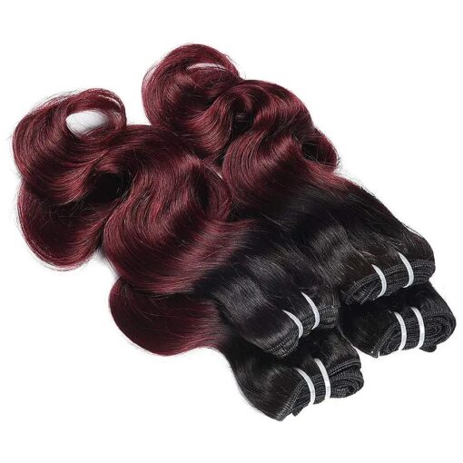 XCCOCO Two Tone Ombre Hair Weave 10A Peruvian Short Body Wave Human Hair 4 Bundles ( 50g/bundle ) 1B/99j Black to Red Ombre Hair Extensions ( 10 10 10 10inch )