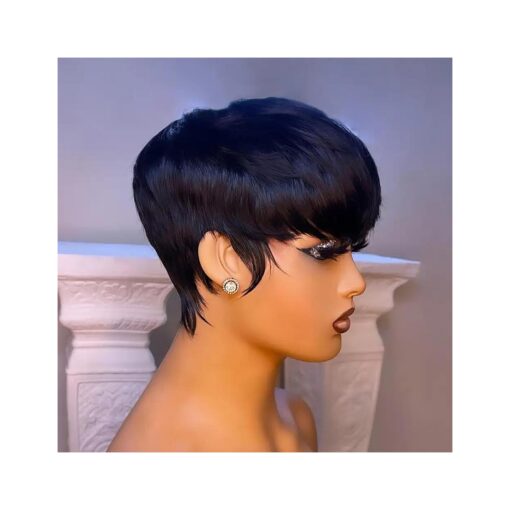 Short Bob Wig Human Hair for Black Women Pixie Cut wigs Human Hair Wig Glueless Wig None Lace Front Wig with Bangs Natural Black Straight Full Machine Made Wig