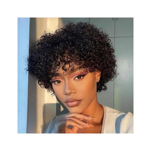 Short Curly Wigs for Black Women Human Hair Glueless Pixie Cut Wig Human Hair Black Short Wigs for Black Women with Bangs None Lace Front Bob Glueless Short Wigs Human Hair