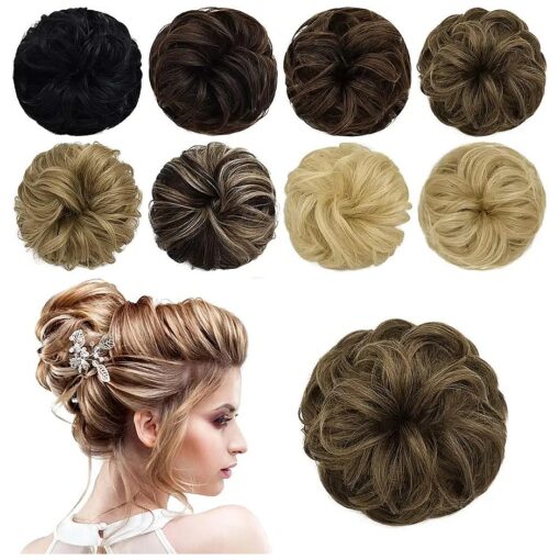 Messy Bun Scrunchie Human Hair Tousled Updo Hair Pieces Chignon Hairpiece Wavy Curly Ponytail Extension Bun Hair Pieces for Women