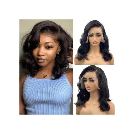 Pazat Bob Wig Human Hair Short Wigs Human Hair for Women 13x4 HD Lace Front Wigs Human Hair Pre Plucked with Baby Hair 180 Density Glueless Body Wave Lace Front Wigs Human Hair Natural Black 12 Inch