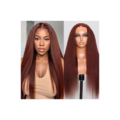 UNICE Bye Bye Knots Glueless Wig Reddish Brown Yaki Straight 7x5 Pre Cut Lace Glueless Wigs Human Hair Pre Plucked Pre Bleached Invisible Knots Human Hair Wig 24 inch