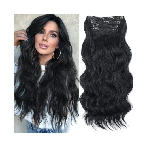 Stamped Glorious Clip in Hair Extensions Long Wavy Hair Extensions for Women 4pcs Long Hairpieces Synthetic Invisible Hair Extensions ( 20, 5-Black )