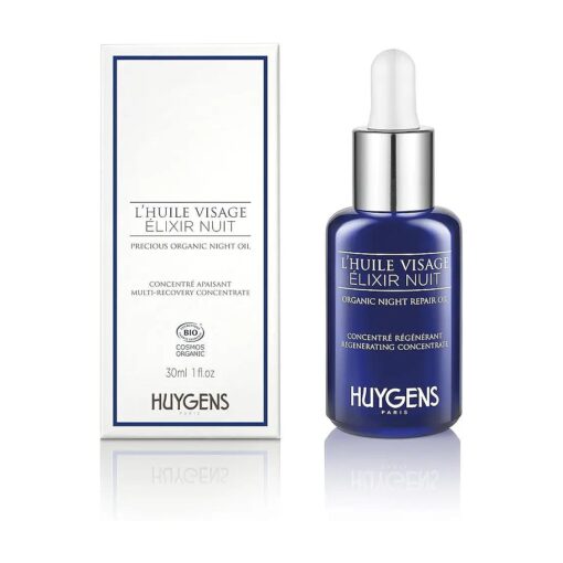 Huygens - Elixir Night Oil - Certified Organic - 30mL - Night Repair Oil - Regenerating Concentrate - 100 % Natural - Vegan - Made In France