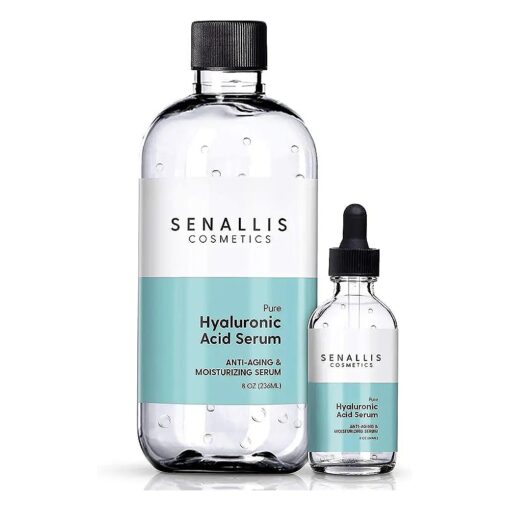 Hyaluronic Acid Serum 8 fl oz And 2 fl oz, Made From Pure Hyaluronic Acid, Anti Aging/Wrinkle, Ultra-Hydrating Moisturizer That Reduces Dry Skin Manufactured In USA