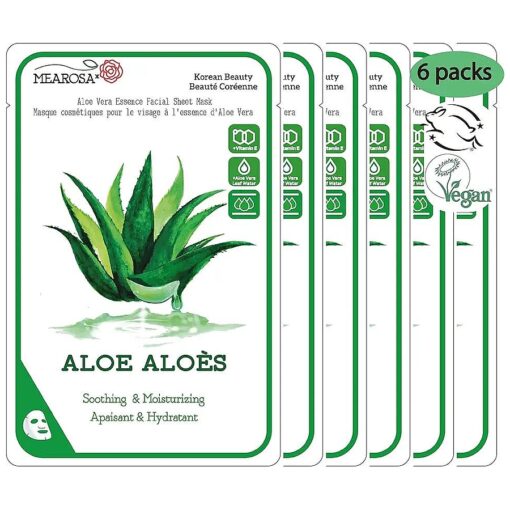 MEAROSA * Aloe Sheet Mask Daily Facial Sheet Mask Dermatologically tested with Hyaluronic Acid, Vitamin E and Aloe Gel to Calm Moisturize Skin Korean Beauty Premium Quality Sensitive skinAll skin type