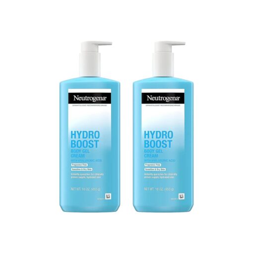 Neutrogena Hydro Boost Body Gel Cream Moisturizer with Hyaluronic Acid, Hydrating Lotion For Sensitive Skin, Fragrance Free, Twin Pack, 2 x 16 oz