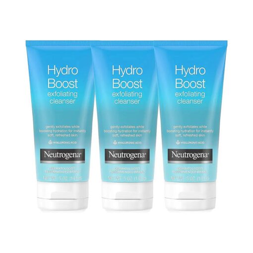 Neutrogena Hydro Boost Gentle Exfoliating Daily Facial Cleanser with Hyaluronic Acid, Clinically Proven to Increase Skin 's Hydration Level, Non-Comedogenic Oil-, Soap- & Paraben-Free, 3 x 5 Oz