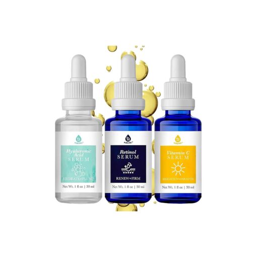 PURSONIC Anti Aging Skin Care Set of 3 - Hyaluronic Acid Serum, Retinol Serum & Vitamin C Face Serum for Women -- Nourishing Hydrating Serum for Face, Smoothed Wrinkles, Dryness, Fine Lines