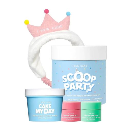 I DEW CARE Wash-off Masks with Headband Set - Scoop Party | With Hyaluronic Acid, Gift Set, Skincare Essentials, Wash-off Face Masks, Crown, Moisturizing, Hydrating, Soothing