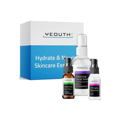 YEOUTH Hyaluronic Acid Serum with Vitamin C, Face Toner, Face Moisturizer, Skin Care Set for Wrinkles & Dull Skin, Gifts for Women, Self Care Routine, Skin Care Gift Set 3-Piece