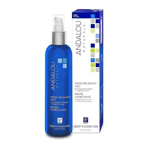 Andalou Naturals Face Mist, Moisture Boost Facial Spray with Hyaluronic Acid & Collagen, Hydrating & Moisturizing Skin Care for Dry and Dehydrated Skin, 6 fl oz