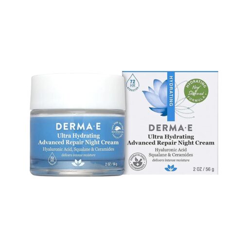 DERMA-E Hydrating Night Cream - Overnight Face Moisturizer with Anti-Aging Hyaluronic and Green Tea Acid to Smooth and Nourish, 2 Oz