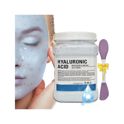 Jelly Mask Powder for Facials Care, Hyalorunic Acid Moisturizing Jelly Face Mask, Professional Peel Off Rubber Mask, Hydrating Gel Face Masks with Double-ended Silicone Brush, 23 Fl Oz