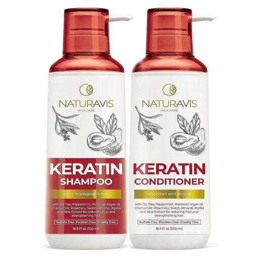 Keratin Shampoo and Conditioner Set with Hyaluronic Acid- Sulfate Free Intense Moisturizing Treatment - For Strengthening Dry and Damaged Hair