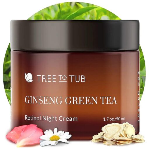 Tree to Tub Retinol Anti Aging Face Moisturizer for Dry & Sensitive Skin - Anti Wrinkle Hyaluronic Acid Facial Moisturizer, Vitamin A & E Night Cream for Women & Men w/Organic Aloe, Natural Ginseng