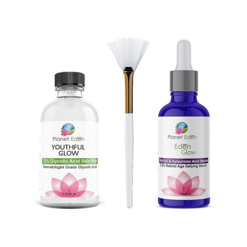 70 % Glycolic Acid Chemical Skin Peel Kit with Hyaluronic Acid + 2.5 % Retinol Serum and Fan Brush