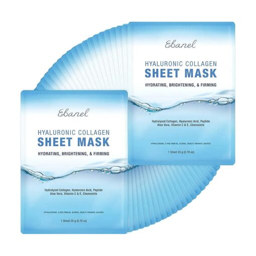 Ebanel 40 Pack Collagen Peptide Hydrating Face Masks, Instant Brightening Firming Anti Aging Face Sheet Masks, Moisturizing Spa Face Masks Skincare with Hyaluronic Acid, Vitamin C, Chamomile, Aloe