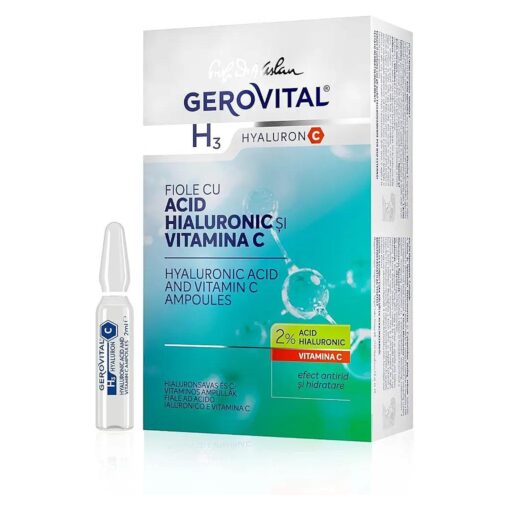 GEROVITAL Hyaluronic Acid and Vitamin C Face Serum, Intensive Anti-Wrinkle Treatment, Hydrating, Moisturizer, for Normal, Mixed, Dry Skin, 10 vials x 2 ml