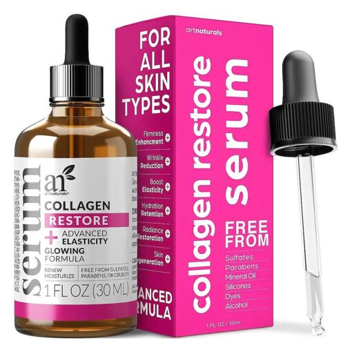 artnaturals Collagen Booster Serum for Face - Anti-Aging Reduces Wrinkles and Boosts Collagen - Heals and Repairs Skin - Improves Tone and Texture - Hyaluronic Acid & Vitamin E - 1 oz .