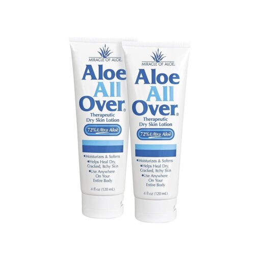 Miracle of Aloe 's Aloe All Over Super Moisturizing Dry Skin Lotion ( 2-Pack, 4 oz ) - Made with 72 % UltraAloe Aloe Vera Gel, Safe for Everyone : Men, Women, Kids, Ends Flaking and Restores Dry Skin Fast