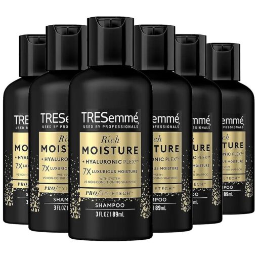 TRESemme Shampoo Moisture Rich - Rich Moisture + Hyaluronic Acid, Shampoo for Men and Women, Moisture Shampoo for Dry Hair, Travel-Size Shampoo, Hair Care Products for Women/Men, 3 Oz ( Pack of 6 )