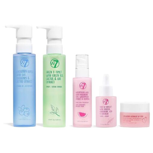 W7 Self-Care Skincare Set - 5 Step Daily Routine - Moisturizer, Serum, Toner, Cleanser & Lip Mask - Full Size Skin Care Kit for Natural, Beautiful Skin