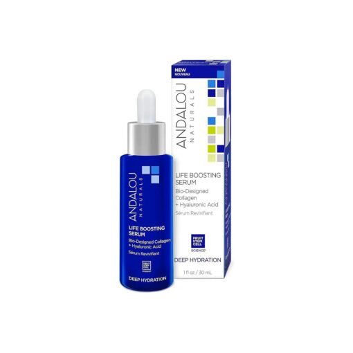 Andalou Naturals Collagen + Hyaluronic Acid Serum for Face, Deep Hydration Life Boosting Face Serum, Helps Improve Skin Elasticity, Day & Night Hydrating Serum, 1 Fl, Oz .