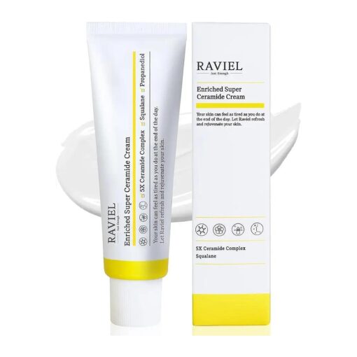 RAVIEL 5X Ceramide Cream ( 1.69 fl oz ) | Face Skin Barrier Repair and Deep Hydration & Nourishment with Hyaluronic Acid, plant-derived squalane, Niacinamide | Suitable for Sensitive skin