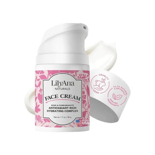 LilyAna Naturals Face and Neck Moisturizer for Women and Men - Moisturizer Face and Neck Cream for Dry Skin and Dark Spot Brightening - Rose and Pomegranate Extracts - 1.7oz