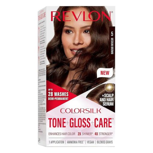 ColorSilk Tone + Gloss + Care Demi Permanent Hair Color, Hair Dye with Leave in Scalp and Hair Serum, 2x Shinier, 4x Stronger, 5 Medium Brown, 4.5 fl, oz