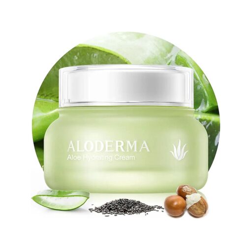 Aloderma Hydrating Face Cream for Dry Skin Made with 70 % Organic Aloe Vera - Natural Hydration with Hyaluronic Acid & Arginine - Nourishing Aloe Vera Face Cream - Moisturizing Dry Skin Cream, 1.7oz