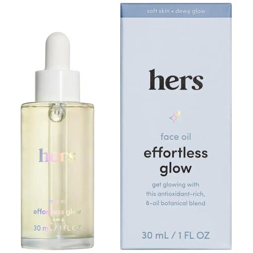 hers Effortless Glow Face Oil - Anti Aging Facial Oil for Glowing Skin - Softens, Hydrates, Smoothes Wrinkles - Contains Jojoba Oil, Tea Tree Oil, Rosehip - 1 fl Oz