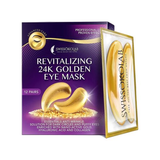 SWISSOKOLAB Under Eye Patches For Puffy Eyes 24k Gold Eye Mask Dark Circles And Puffiness Collagen Eye Gel Pads Moisturizing & Reducing Wrinkles Anti-Aging Hyaluronic Acid ( Revitalising )