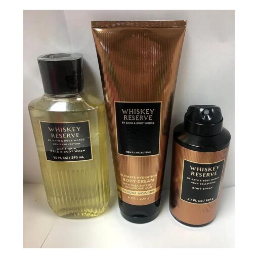 Bath & Body Works - Whiskey Reserve - For Men - 3 pc Bundle - 3-in-1 Hair, Face & Body Wash, Deodorizing Body Spray and Ultimate Hydration Body Cream - 2021