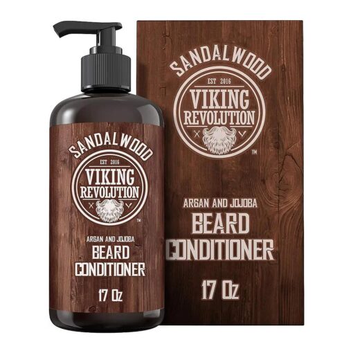 Viking Revolution Beard Conditioner w/Argan & Jojoba Oils - Softens & Strengthens - Sandalwood Scent - Beard Conditioner w/Beard Oil ( 17oz Conditioner )