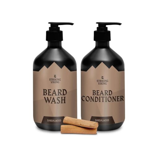 Striking Viking Beard Wash and Conditioner - Paraben & Sulfate Free Beard Shampoo and Beard Conditioner for Men with Jojoba Oil - Deep Clean Beard Care for all Beard Types ( Pack of 20 Oz ( Sandalwood ) )