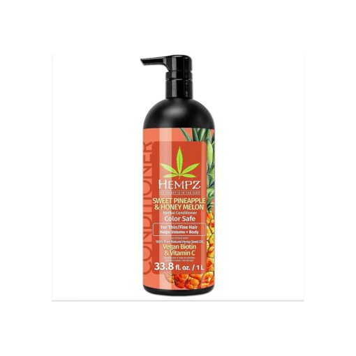 Hempz Biotin Conditioner - Sweet Pineapple & Honey Melon - For Thin/Fine Hair Growth & Strengthening of Dry, Damaged and Color Treated Hair, Hydrating, Softening, Moisturizing - 33.8 Fl OZ