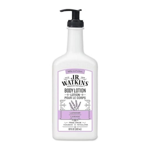 J.R. Watkins Daily Moisturizing Lotion - Body Cream in Pump Dispenser - Hydrating Skin Cream Made with Shea Butter, Cocoa Butter, Coconut Oil & Vitamin E, Lavender, 18 fl oz