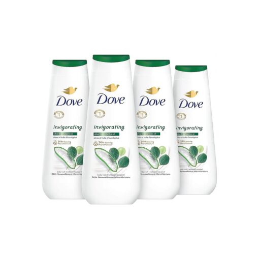 Dove Body Wash Invigorating With Aloe & Eucalyptus 4 Count For Dry Skin Refreshes and Invigorates Skin 20 oz