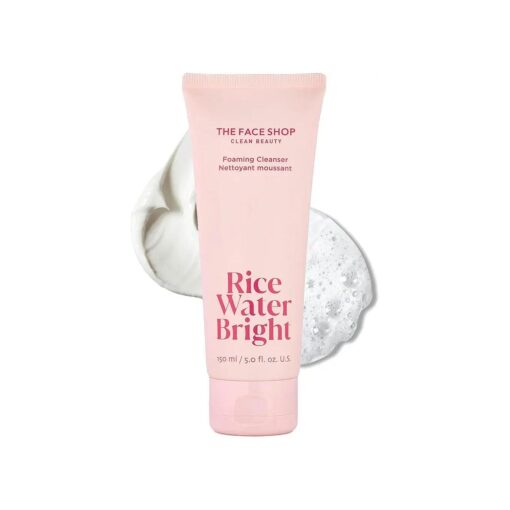 The Face Shop Rice Water Bright Foaming Facial Cleanser with Ceramide, Gentle Face Wash for Hydrating & Moisturizing, Vegan Face Cleanser, Makeup Remover, Korean Skin Care for All Skin Types