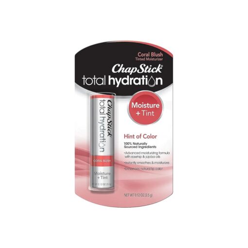 ChapStick Total Hydration Moisture + Tint Coral Blush Tinted Lip Balm Tube, Tinted Moisturizer - 0.12 Oz