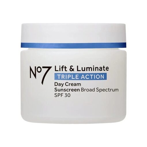 No7 Lift & Luminate Triple Action Fragrance Free Day Cream SPF 30 - Broad Spectrum Anti Aging Face Cream - Hydrating Hibiscus Peptides & Hyaluronic Acid + Brightening Emblica & Vitamin C ( 50ml )