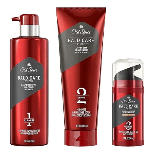 Old Spice Bald Care System with Exfoliating Scalp Wash, Shave Cream with Vitamin E and Scalp Moisturizer with Sunscreen