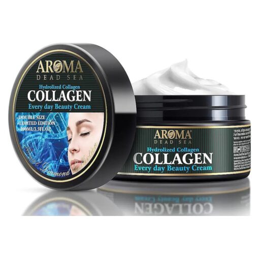 AROMA DEAD SEA Hydrolyzed Collagen Face Cream, Anti Aging, Day & Night Moisturizer, Dead Sea Minerals & Collagen Enriched, Anti Wrinkle & Hydrating -100ml/3.5 Fl.Oz