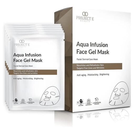 Project E Beauty Aqua Infusion Face Gel Mask Moisturizing, Hydrating & Anti-Aging | Removes Fine Lines | Brightening Collagen Face Mask | Skincare Routine | Hydrogel Sheet Masks | 5 Pack