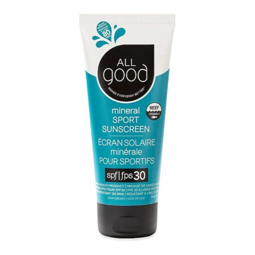 All Good Sport Mineral Sunscreen Lotion - Coral Reef Friendly, Water & Sweat Resistant, Face & Body, UVA/UVB Broad Spectrum SPF 30+ ( 3 oz )