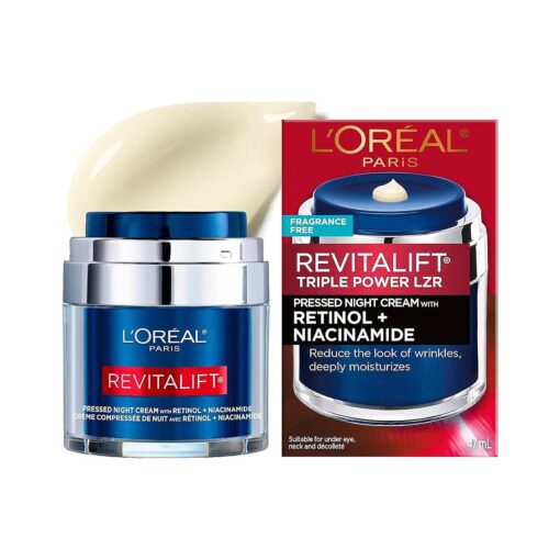 L'Oreal Paris Revitalift Pressed Night Cream with Retinol, Niacinamide, Visibly Reduce Wrinkles, Hydrate for Face, Under Eye, Neck, Chest, Dermatologist tested